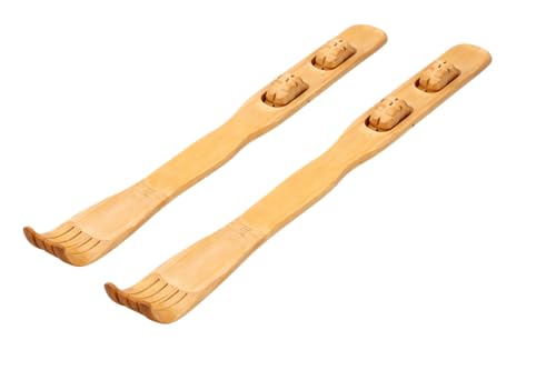 2-Pack Bamboo Back Scratcher by Dependable Industries – Long Reach, Massage Rollers, Self-Massage & Itch Relief, Eco-Friendly