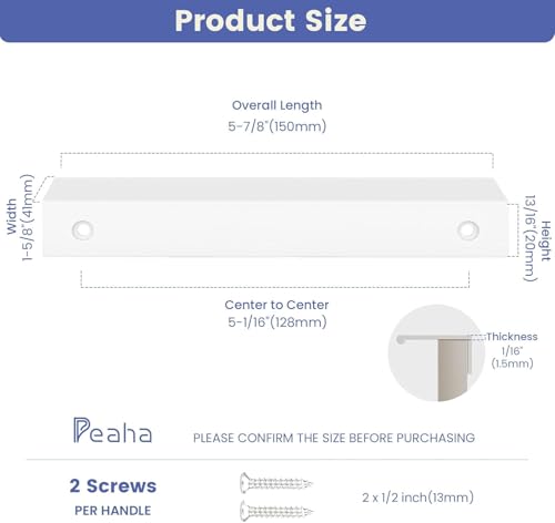 Image of Peaha 20 Pack Kitchen Cabinet Handles 5-1 /16 inch White Drawer Pulls Edge Pulls | White Cabinet Pulls Dresser Drawer Handles Modern Hidden Aluminum Alloy Closet Bedroom, Easy to Install