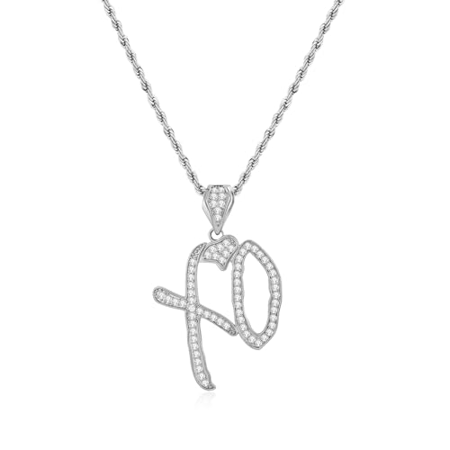RepaTime XO Silver Pendant Necklace for Men, Silver Iced Out XO Letter Chain Necklace, Hip Hop Style Jewelry for Men, Themed Gift for Music Fans, Streetwear Accessory