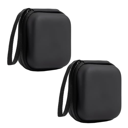 JTMKYO - Bolsa de almacenamiento para auriculares (2 unidades, funda protectora con cordón negro, fácil de transportar, apto para guardar auriculares, cables de datos (9 x 9 x 4,5 cm), Negro , Casual