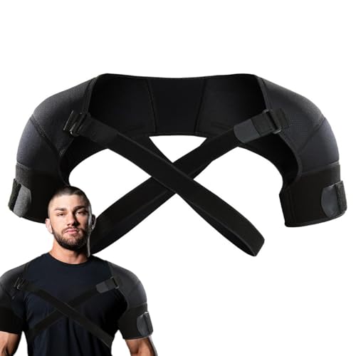 Krmoau Soporte para hombros de compresión, soporte estabilizador de hombros, vendaje elástico de compresión para los hombros, funda de compresión transpirable con correa de hombro envolvente para