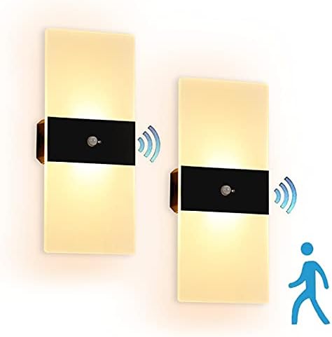 VOMI 2 Pack LED Interior Wall Lights with Touch Switch Battery Wall Sconce Lamp Acrylic USB Rechargeable Magnetic Wireless Bedside Lamp Portable Night Light 3000K for Corridor Bedroom White