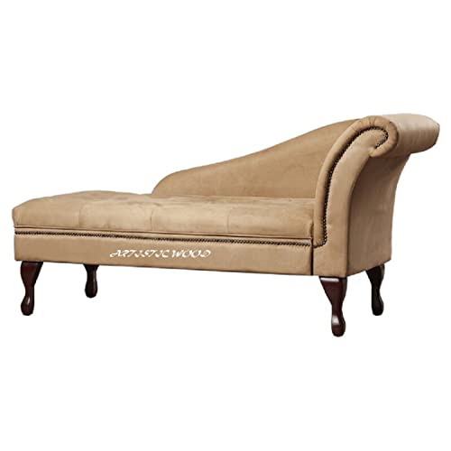 Image of Velvet Left Arm Chaise Lounge Storage Couch Luxury for Offices, Bedroom, Living Room (Tan)