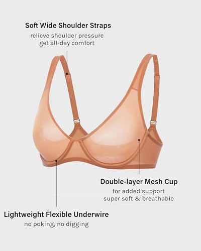 Image of INLYRIC Women's Mesh Balconette Bra Unlined | Ultra-soft, Unlined, Underwire, Light Support, No Padding, Semi-sheer, Demi, Seamless Look, Sexy, Supportive Comfortable