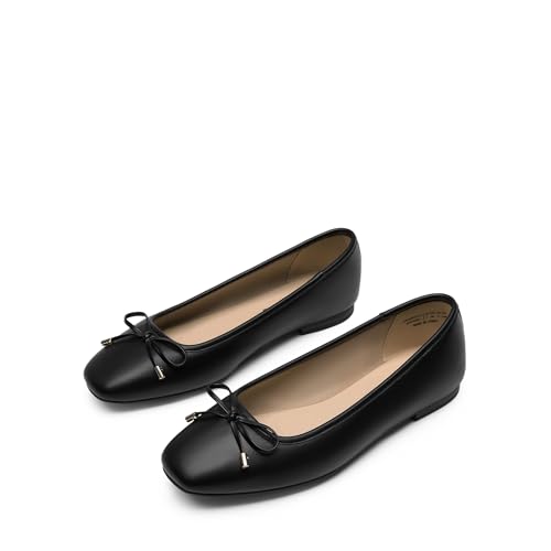 DREAM PAIRS Women's Flats Square Toe Ballet Flats Comfortable Casual Ballerina Flat Dress Shoes with Bow Suitable for Dressy Business Casual Work Office3