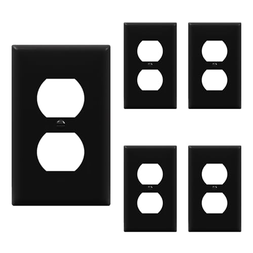 ENERLITES Duplex Receptacle Outlet Wall Plate, Size 1-Gang 4.50" x 2.76", Unbreakable Polycarbonate Thermoplastic, UL Listed, 8821-BK-5PCS, Black (5 Pack)
