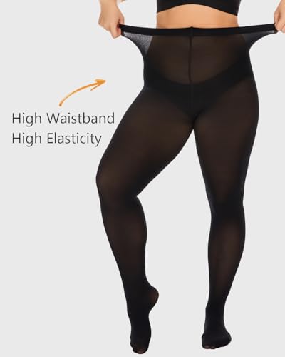 Image of DUCMODA Plus Size Tights for Women, Ultra Soft Solid Color Semi-Opaque Pantyhose, Nylon High Waist Stockings 1X 2X 3X 4X