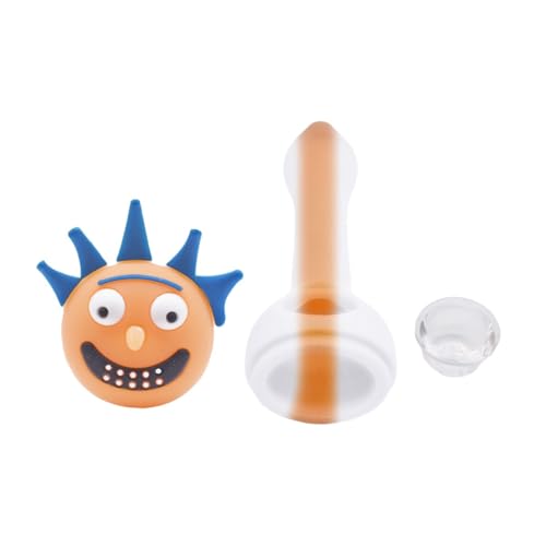 Image of Kookee Silicone Smoking Pipe, Unbreakable Tobacco Pipes with Glass Bowl, Head Design, White and Orange