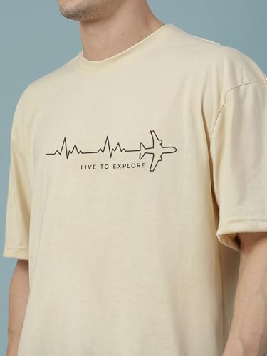 Image of CHKOKKO Mens Polyester Stylish Oversized T Shirt for Daily & Casual Wear Printed Design with Drop Shoulder & Half Sleeves