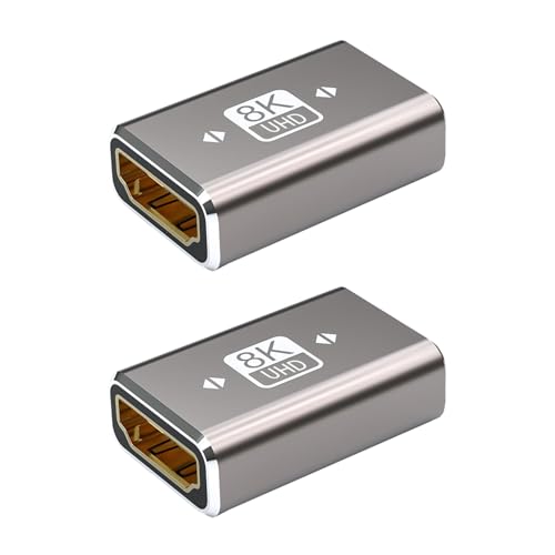 2 PCS Adaptador HDMI Hembra a Hembra 8K 48Gbps, Empalme Cable HDMI 2.1 Compatible con 8K@60Hz/4K@120Hz, para PC, Laptops, HDTV, Monitores, Proyectores, Sincronización Audio y Video, Dolby Atmos