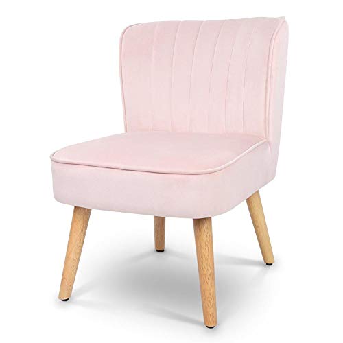 Zoternen Taburete de Terciopelo para Tocador Elegante Silla de Dormitorio Rosado Estilo Vintage Sillón de Tocador con Patas de Madera 78 x 50 x 45cm