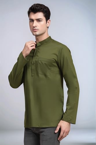 Image of SKAVIJ Men's Long Sleeve Short Tunic Ethnic Wear Cotton Kurta