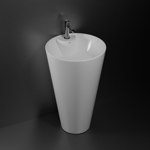 Image of Ruhe Verona Pedestal Wash Basin - White | 16 x 16 x 33.3 inches | Ceramic, Glossy Sink | Floor-Mount | Modern Bathroom Look & Durable Quality