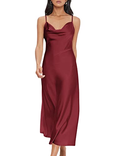 Floerns Women's Spaghetti Strap Cowl Neck Long Slip Satin Silk Mi...