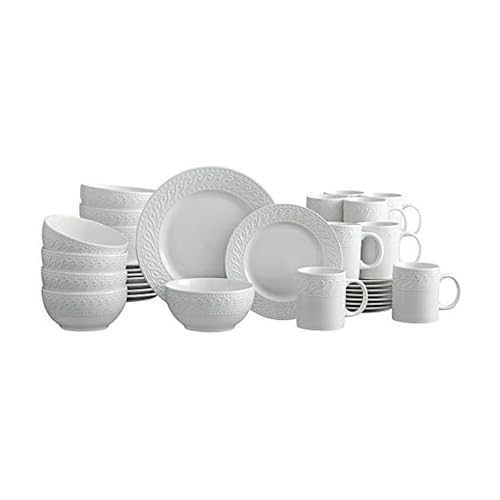 Pfaltzgraff Sylvia 32-Piece White Dinnerware Set, Service for 8, Durable Stoneware Plates, Bowls, and Mugs, Microwave and Dishwasher Safe