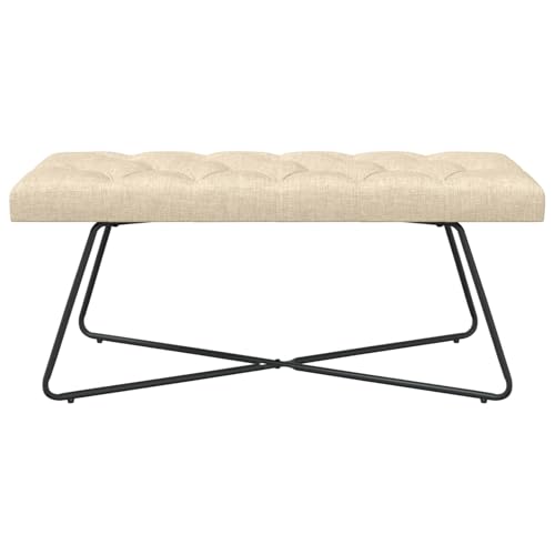 Banco rectangular para pasillo y dormitorio en tela crema acolchada 8
