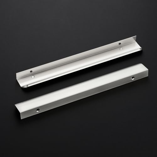 Image of Brushed Nickel Cabinet Handles Finger Edge Pulls 11.8 Inch CC 6 Pack | Low-Profile Finger Grip, Cabinet Door Edge Mount, Smooth Handle Shape, 5.9 Inch (150mm), For Drawers, Cupboards, Kitchen