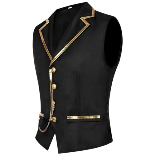 Juejuezi Mens Victorian Suit Single Breasted Vest Renaissance Gothic Waistcoat Golden Big Lape3