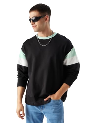 Image of The Souled Store Bluestone Men and Boys Oversize Fit Full Sleeve Colorblock Cotton Multicolor T-Shirt