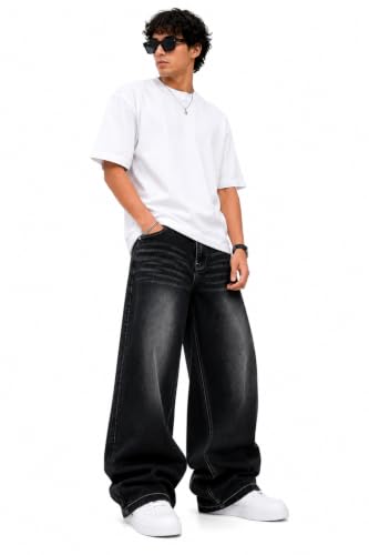 KULAKAS Men's Black Baggy Wide Leg Jeans - Image 6