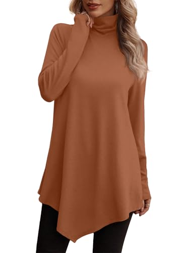 Image of JUSTFASHIONNOW Turtle Neck Shirts for Women Long Sleeve Fall Tunic Tops