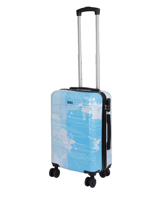 Image of TEAKWOOD LEATHERS Twin Printed 360 Degree Rotation Hard Cabin Trolley Bag (Blue, Small)