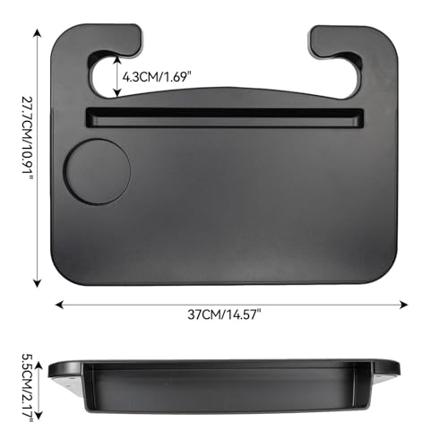 Image of Oshotto FT-06 Dual Purpose Car Steering Wheel Rack Desk Vehicle seat Gap Organizer Dinning car Tray Table Cup Holder for All Cars (Black)