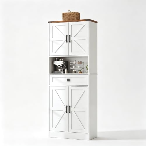 Image of 67 inch Tall Farmhouse Pantry Cabinet with Drawer,Small Storage Cabinet for Kitchen Bathroom Dining Room Kitchen (White, 11.8 inch D x 23.6 inch W x 67 inch H)