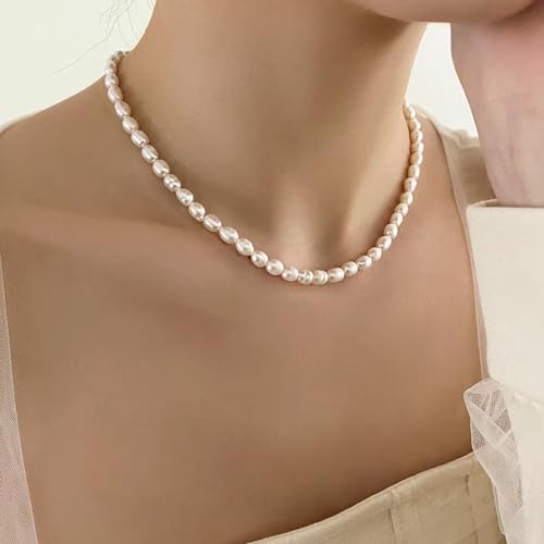 Image of Zeffy Pearl Necklace 4MM /6MM /8MM Dainty Round Imitation Pearl Choker Necklace Wedding Pearl Necklace Delicate Jewelry for Women Simple Bridesmaid Jewelry Gifts