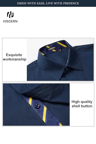 Image of HISDERN Mens Business Dress Shirts Long Sleeve Casual Button Down Shirt Formal Inner Collar Contrast Shirt for Men Wedding