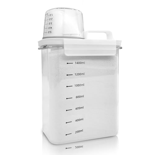 Cbilzxer Luftdichter Waschmittelspender Mit Messbecher, Waschpulver Aufbewahrungsbox, PET Kunststoff Klar, BPA-frei, mehrzweck-waschpulver-spender für Waschmittel, Getreide (1800ml)