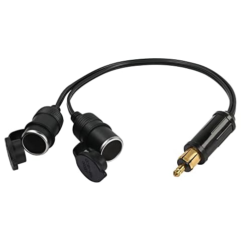 RIIEYOCA Car European Male Hella Din Cigarette Lighter Multi Socket,2 Socket Splitter 12V/24V Car Accessory Connector Cigarette Lighter Adapter Male to Female Socket Extension Cable,40CM Cover