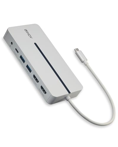 Lindy DST-Mx Duo Docking Station | Dual 4K HDMI Display Support | Use with Windows PCs & Apple M1, M2, M3 MacBooks | USB-C with 100W PD, Gigabit Ethernet, USB 3.2 | Aluminium Body | Easy Driver Setup