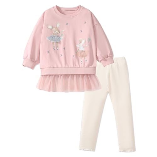 Image of Little Girls Clothes Sets - Cute Sweatshirts Top Shirt & Leggings 2 Piece Kids Fall Winter Outfits Toddler Clothing