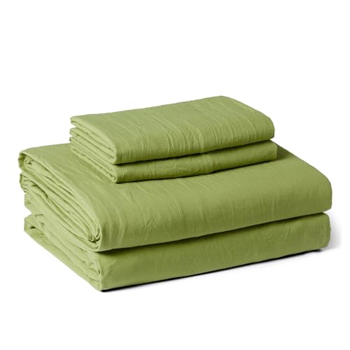 Amazon Basics Queen Bed Sheet 4-Piece Bedding Set Double Brushed Microfiber Ultra Soft Easy Care Green