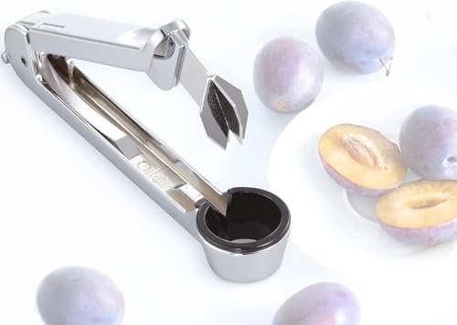 Foto von Leifheit Pflaumenentsteiner ProLine, zum schnellen und leichten Entkernen, pflegeleichter Pflaumenentkerner für sauberes Trennen, Zwetschgenentkerner Handgerät