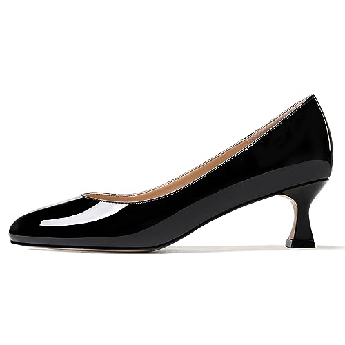 ROSERWISH Womens Wedding Stylish Fashion Round Toe Patent Slip On Kitten Low Heel Pumps Shoes 2 Inch2