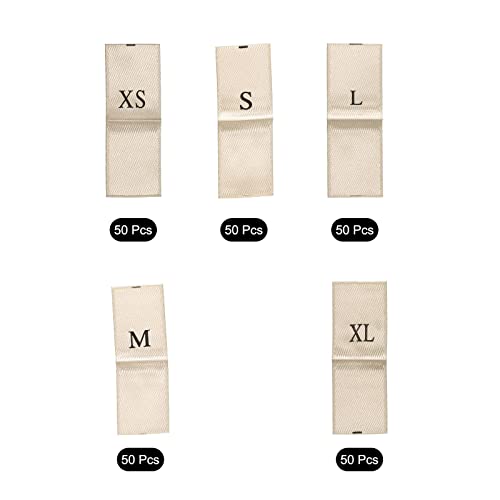 PATIKIL Clothing Size Labels, XS/S/M/L/XL Sizes Woven Sewing Clothes Label Gold Tone for Clothes Garment Pack of 250 - Image 3