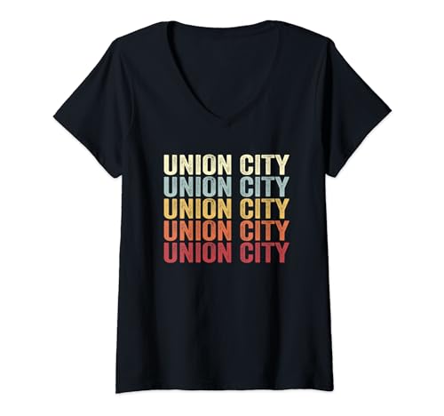Union City California Union City CA Retro Vintage Text T-Shirt avec Col en V