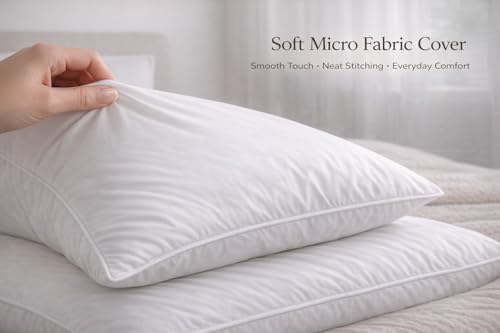 Image of Goose Feather Pillow Pack of 2 (20x36 in, King) | Premium Goose Feather Filling | Soft, Fluffy Hotel Quality | Breathable Cotton Cover | Medium Firm Support | White