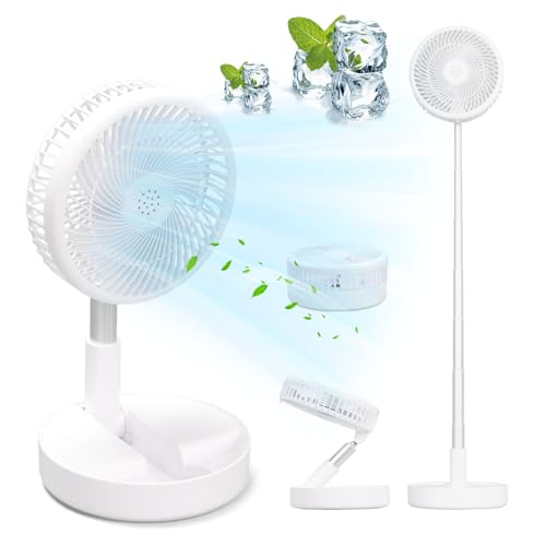 39 inch Cordless Folding Fan,7200mAh Desk and Table Fan, USB Powered Pedestal Silent for...