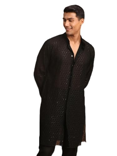 Image of VASTRAMAY Men's Georgette Kurta | Embroidered Georgette Stylish Kurta for Men | Ethnic Outfit for Festivals, Weddings Attire