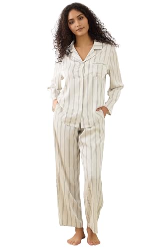 Image of YiNi LuLu Womens Silk Satin Pajamas Set Button Down 2 Piece Pjs Long Sleeve Oversized Sleepwear with Pockets