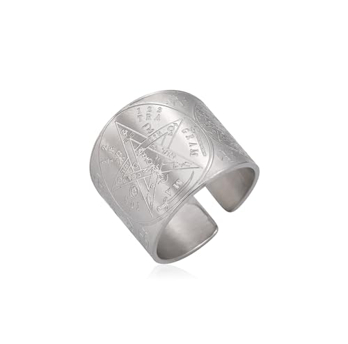 Bague pentagramme Tetragrammaton pour homme Nom hébreu de Dieu YHVH YHWH Jéhovah Pentacle Yeshua Bague de prière bénie Amulette magique Bijoux Cadeau...