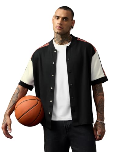 Chemise de baseball épaules tombantes et tissu léger en coton mélangé