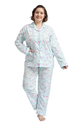 Image of GLOBAL Women Cotton Pajamas Long Sleeve PJs Button Down Sleepwear S-3XL