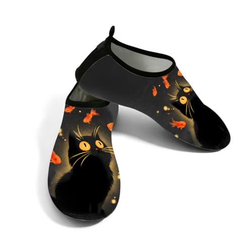 Zapatos de agua para mujeres y hombres, dibujos animados, peces koi, gato negro, zapatos de playa, calcetines de natación descalzos, zapatos de agua de secado rápido, Cartoon Koi Fish Black Cat, 36/37