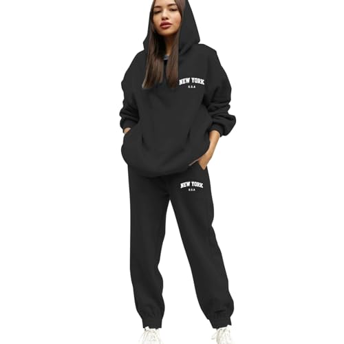 Ensemble de sweat à capuche femme, vêtement de sport noir décontracté XXL