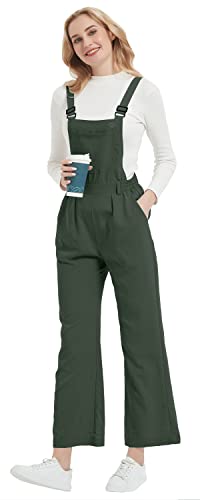 AjezMax Latzhosen Damen Lang Baumwolle Jumpsuit Baggy Overall Playsuit Loose fit Hosenanzug Weite Hosen mit Taschen Grün L Cover