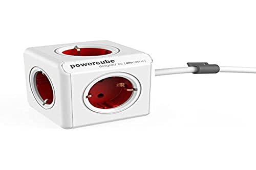 Allocacoc PowerCube Extended Multiple Rallonge 1,5 m avec 5 Prises/Prises de Courant Cube Rouge